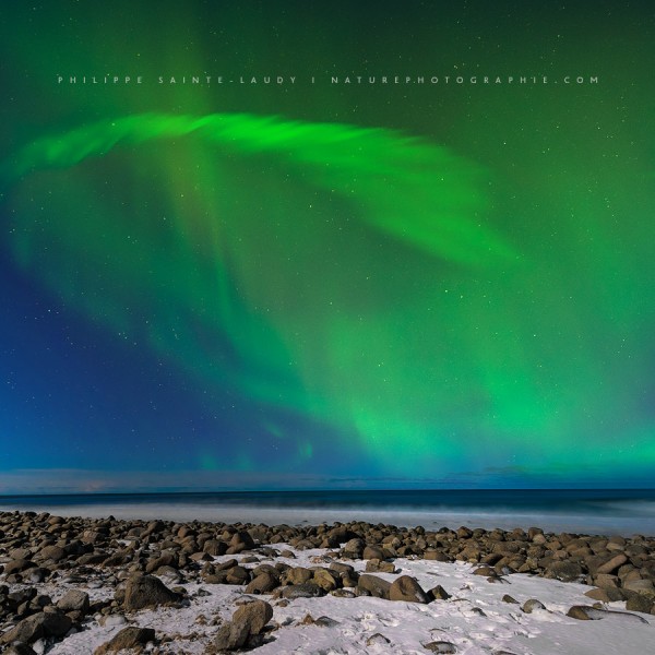 Aurora borealis in Norway Aurore boréale à Unstad