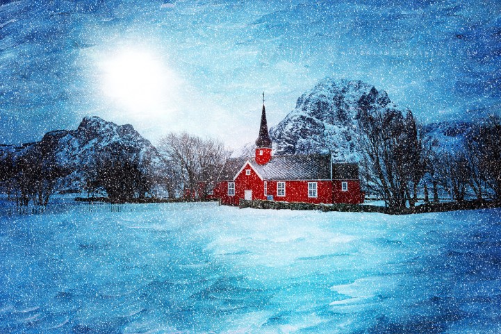 Flakstad et son église en Norvège