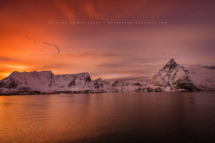 Hamnoy en Norvège au soleil couchant