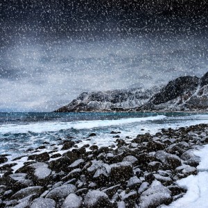 Unstad Beach Under Snow