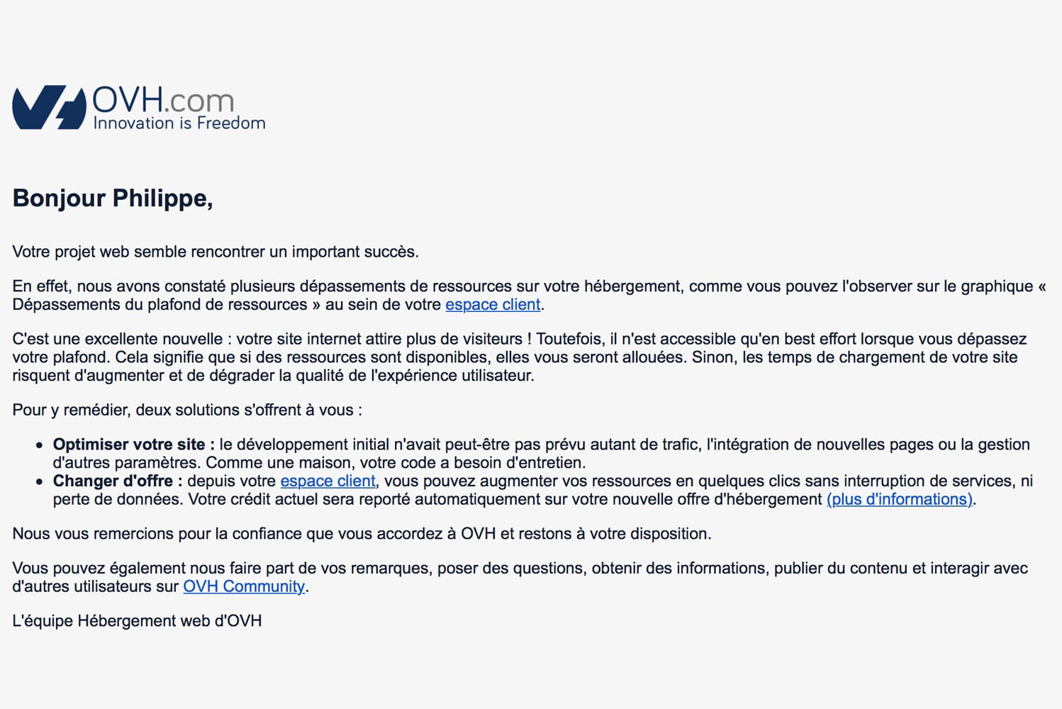 Message OVH Message OVH