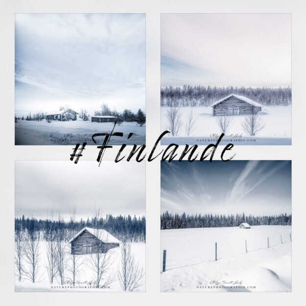Maisons en bois sous la neige de Finlande