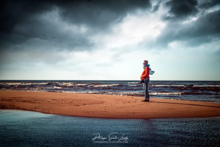 Une fille sur une plage d'Estonie dans le golfe de Finlande