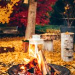 Un feu dans un brasero en automne