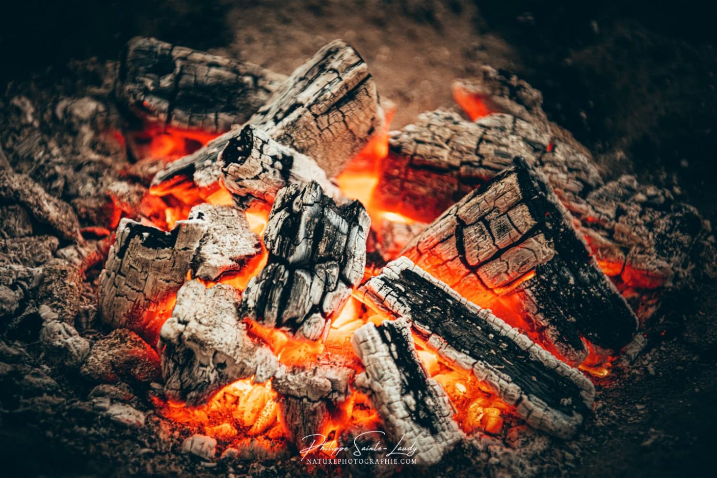 Braises rouges dans un brasero