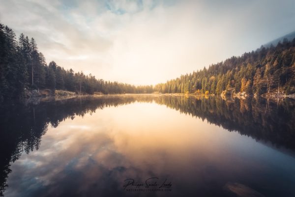 Une lumière jaune envahie le Lac Vert dans les Vosges