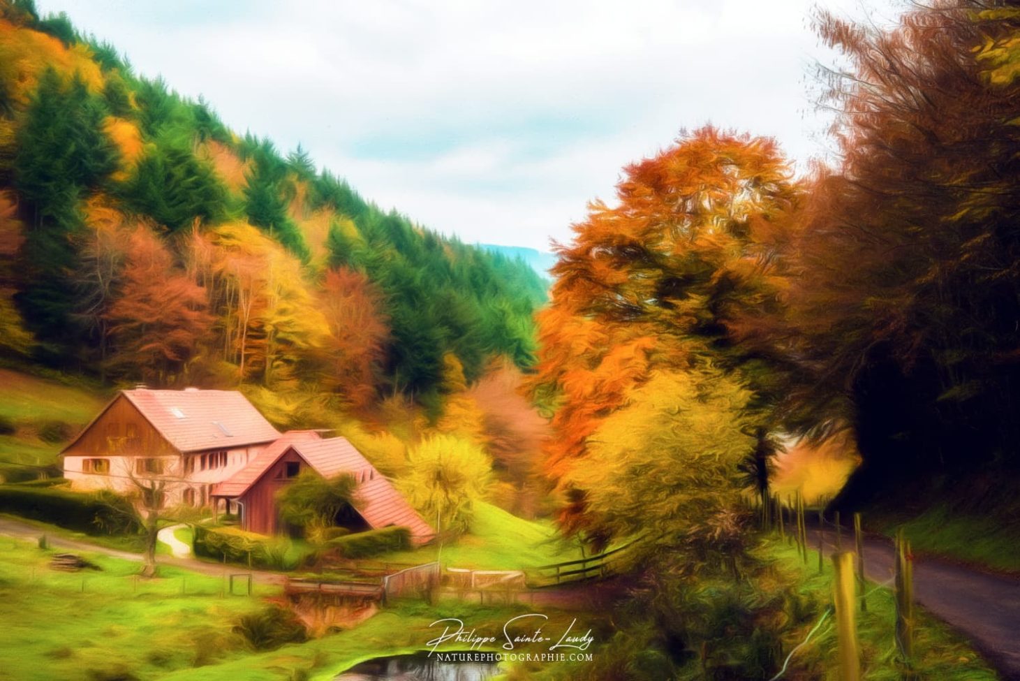 Paintographie d'une ferme Vosgienne en automne