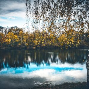 Yellow and Blue Autumn Un lacs et des arbres en automne