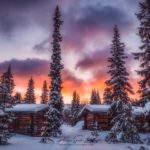 Coucher de soleil et paysage de neige - Laponie