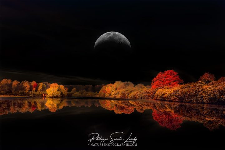 Ciel noir et paysage d'automne