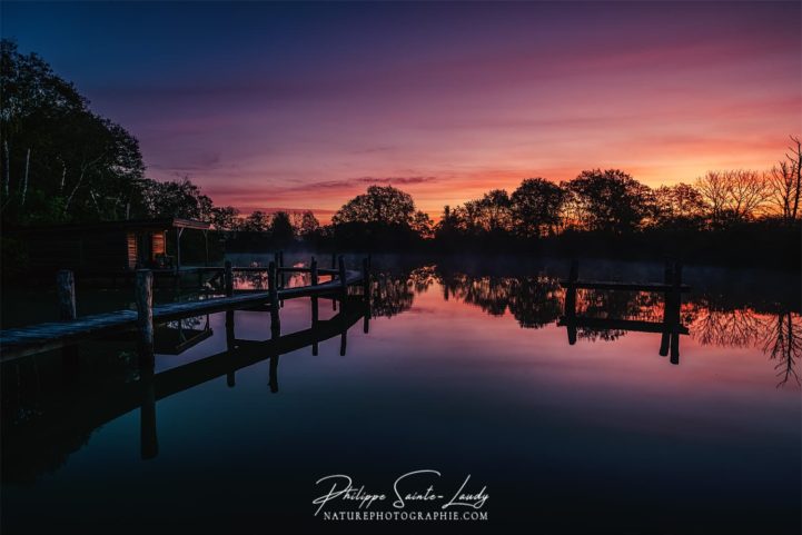 Coucher de soleil sur un étang en Lorraine