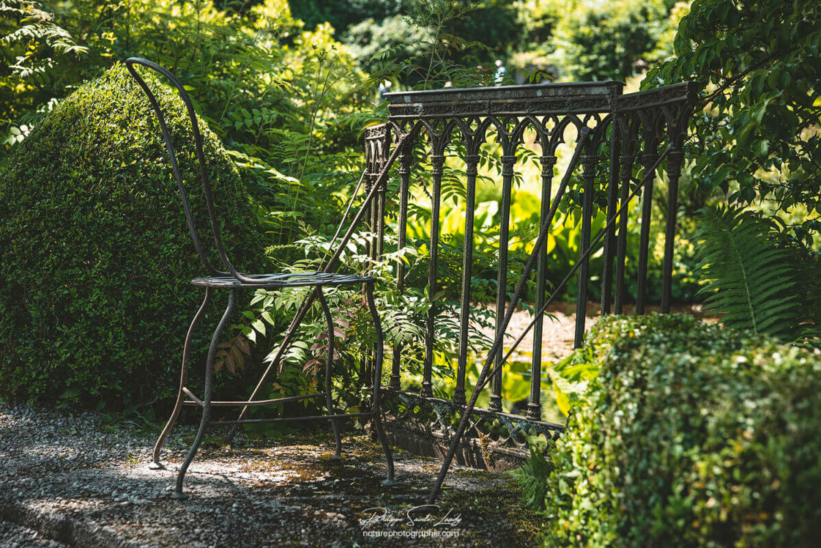 Chaise métallique dans un jardin