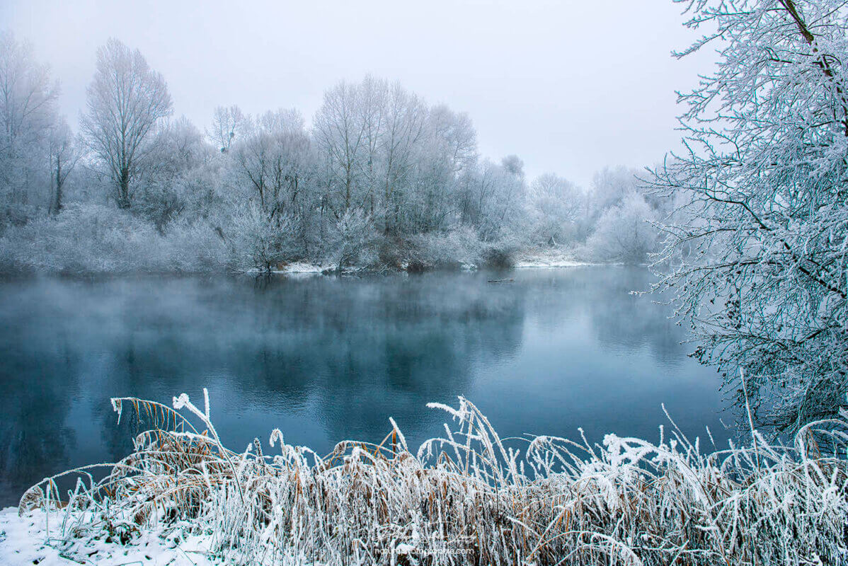 Étang bleu en hiver