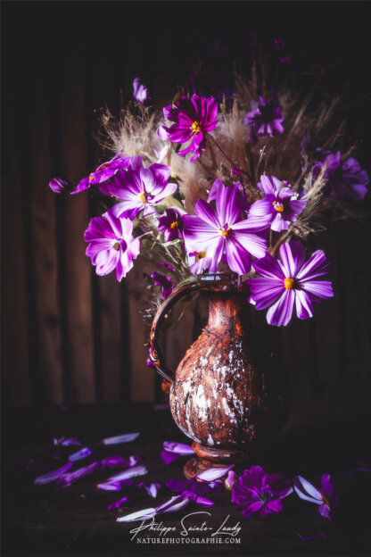 Composition florale réalisée avec l'aide de l'IA intelligence artificielle générative de Photoshop